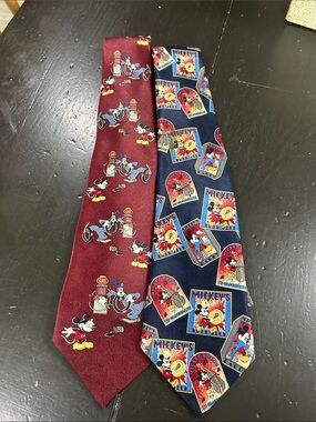 (2) Mickey Mouse Novelty Men's Tie - Burgundy and Navy